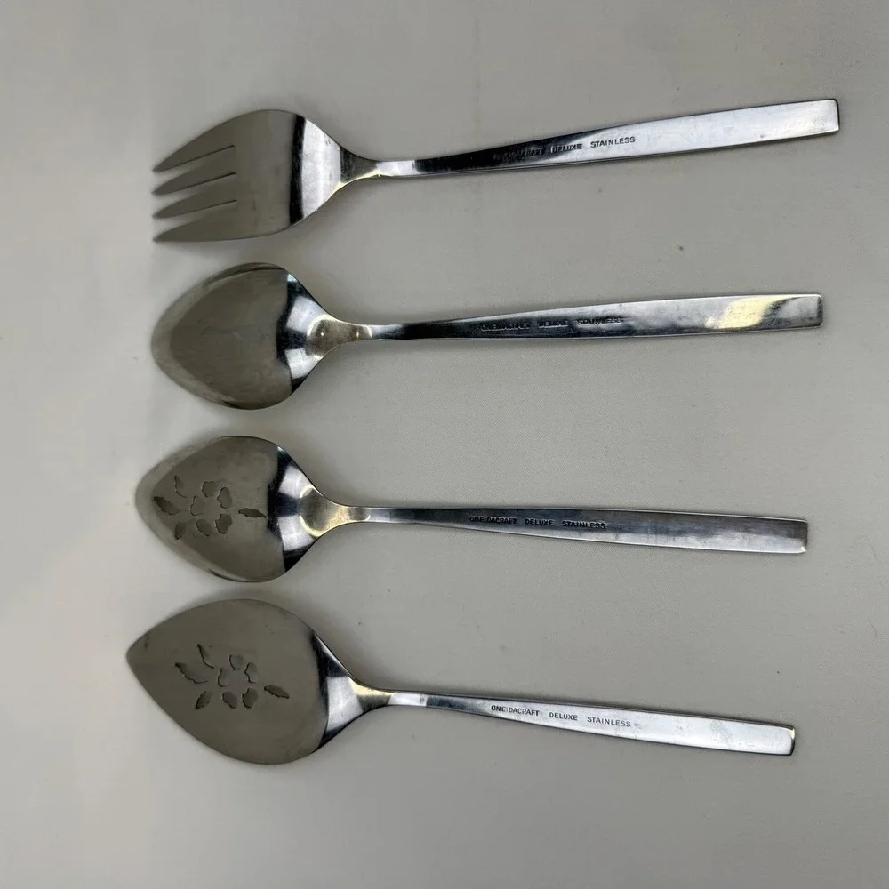 Oneidacraft Deluxe Stainless Lasting Rose Flatware Serving Set 4pc Rose Pattern